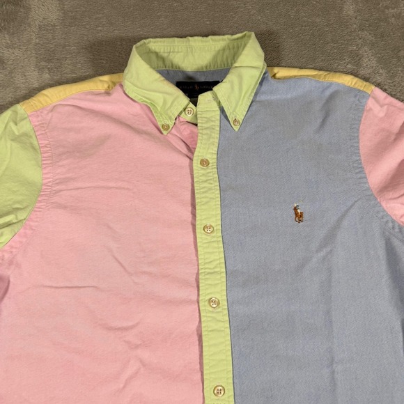 Ralph Lauren Shirt Mens Large Multicolor Pastel Colorblock LS Button Down - Picture 3 of 11
